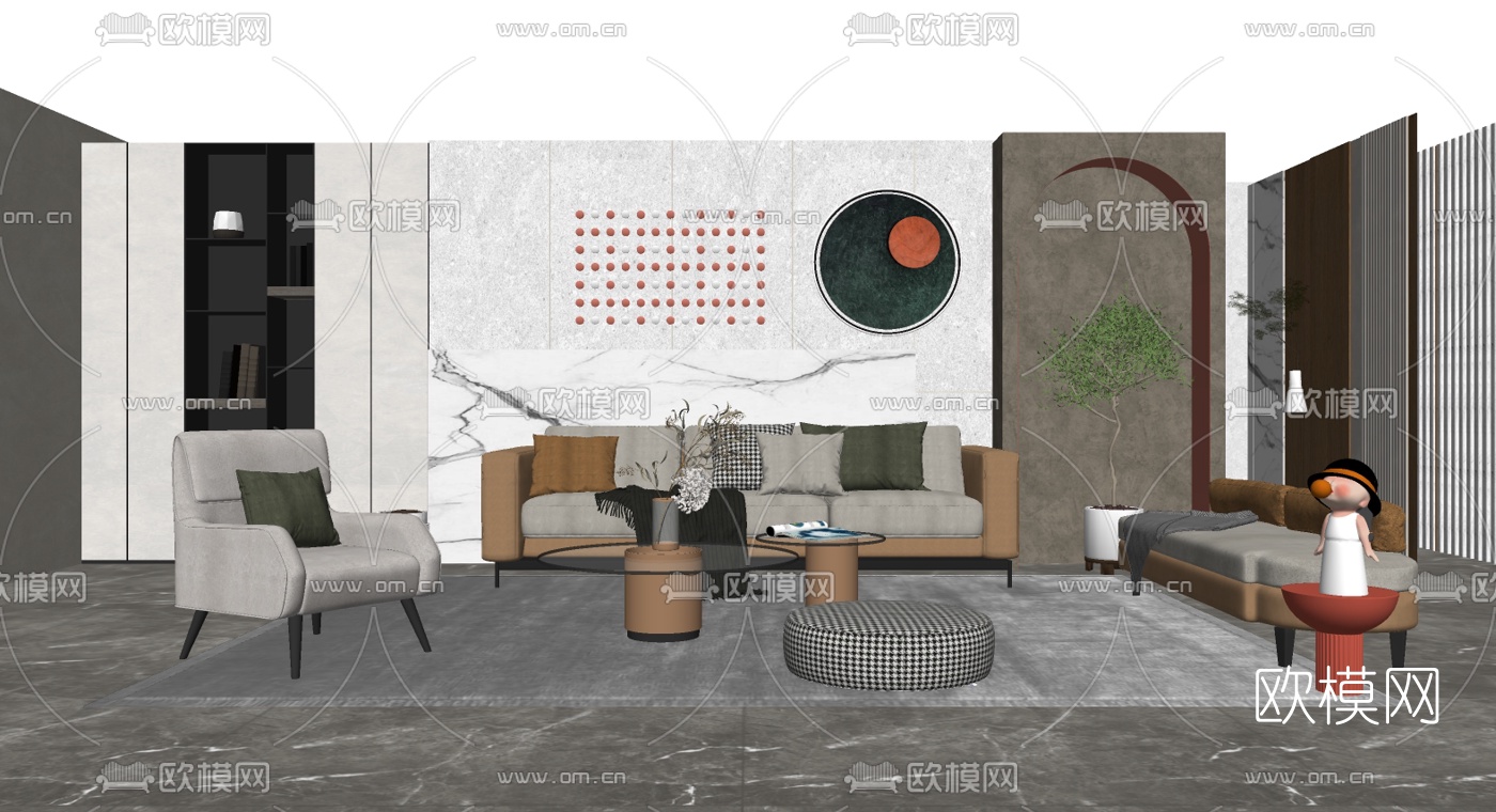 现代布艺组合沙发su模型下载