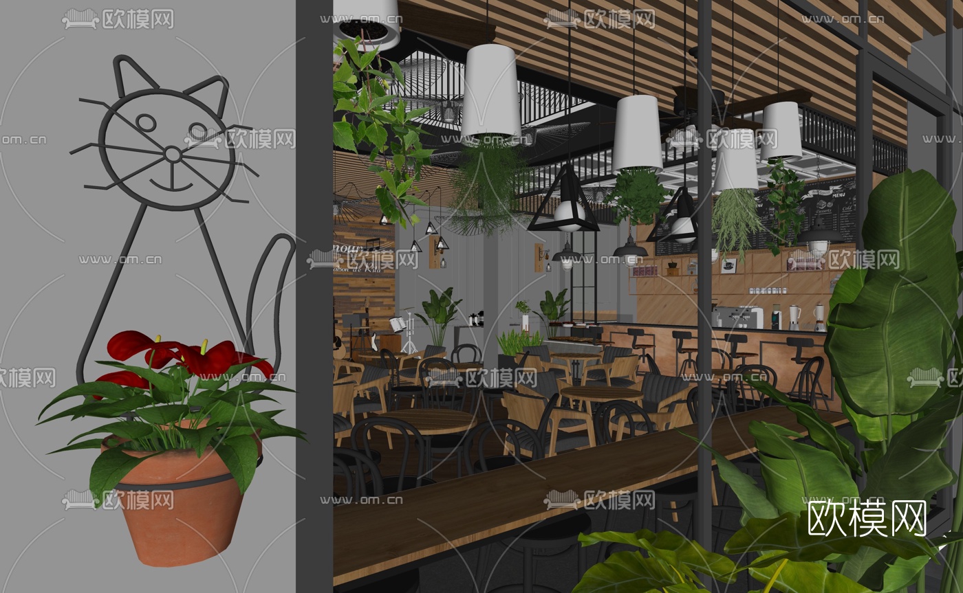 工业风咖啡厅su模型下载（渲染图5）