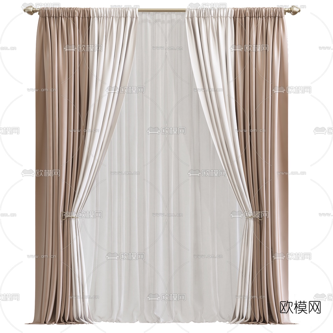 现代布艺窗帘3d模型下载