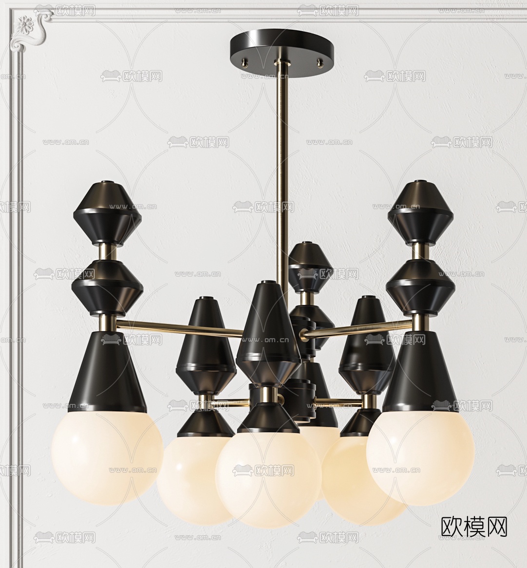现代金属多头吊灯3d模型下载（渲染图2）