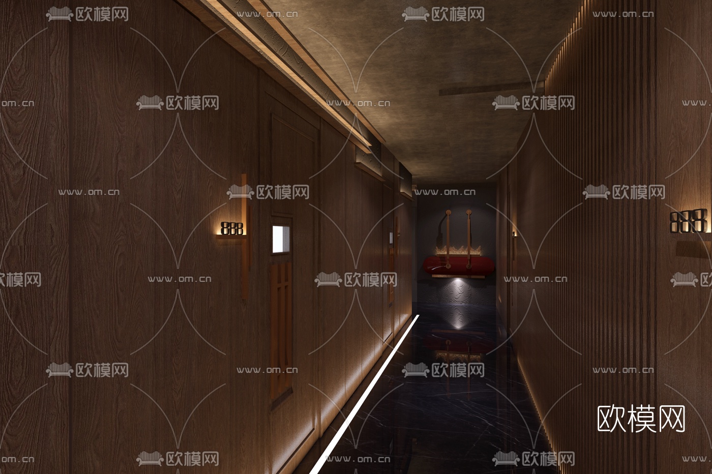 新中式足疗会所走廊过道3d模型