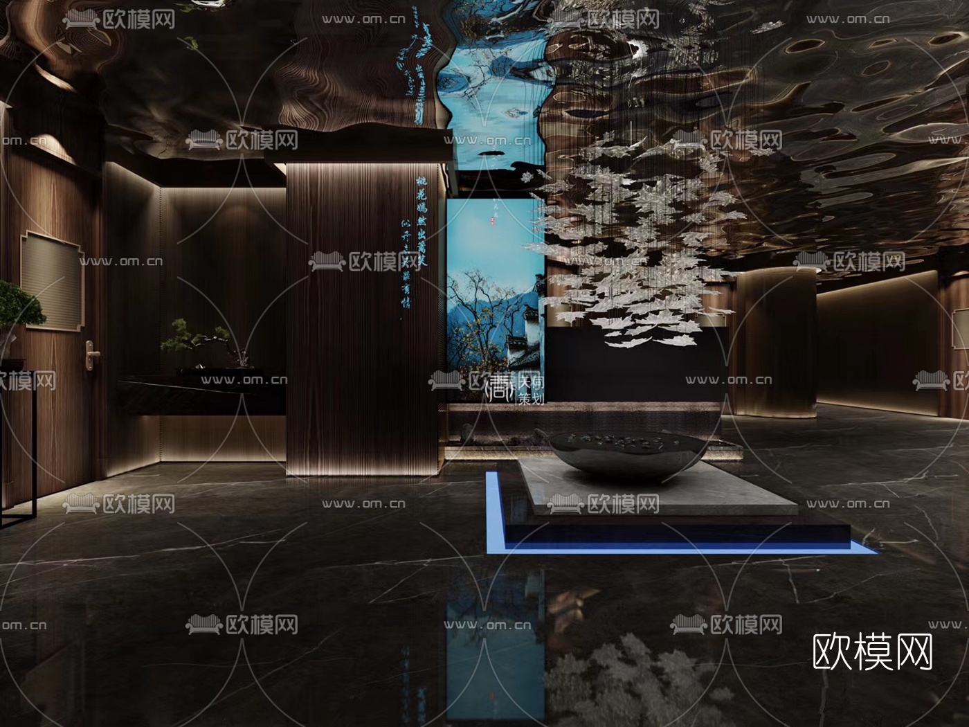 新中式洗浴中心大堂3d模型