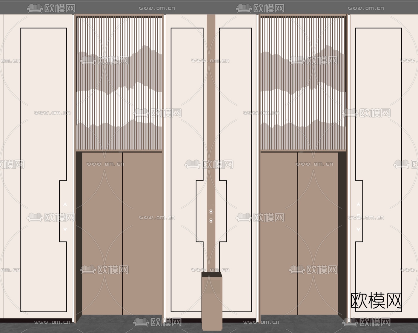 新中式电梯间su模型下载（渲染图2）
