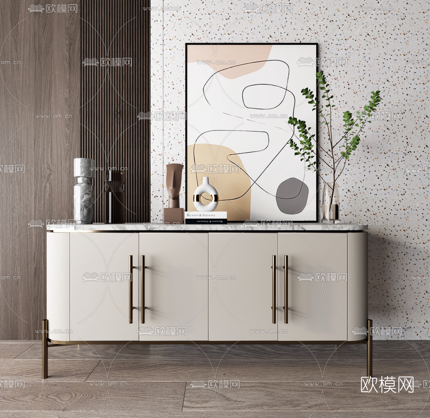 现代轻奢玄关柜边柜3d模型下载