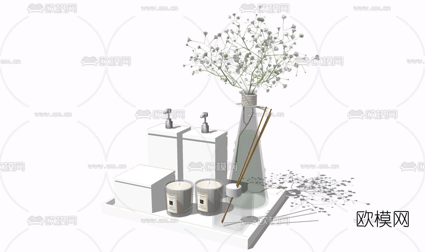 现代玻璃花瓶花卉免费su模型下载