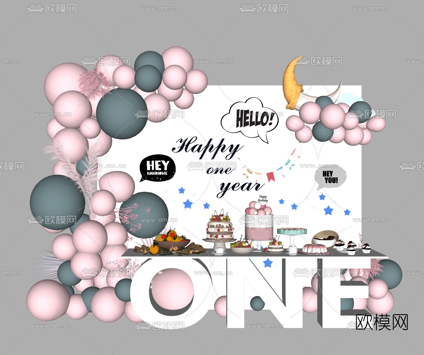 现代婚庆婚礼气球装饰美陈su模型下载