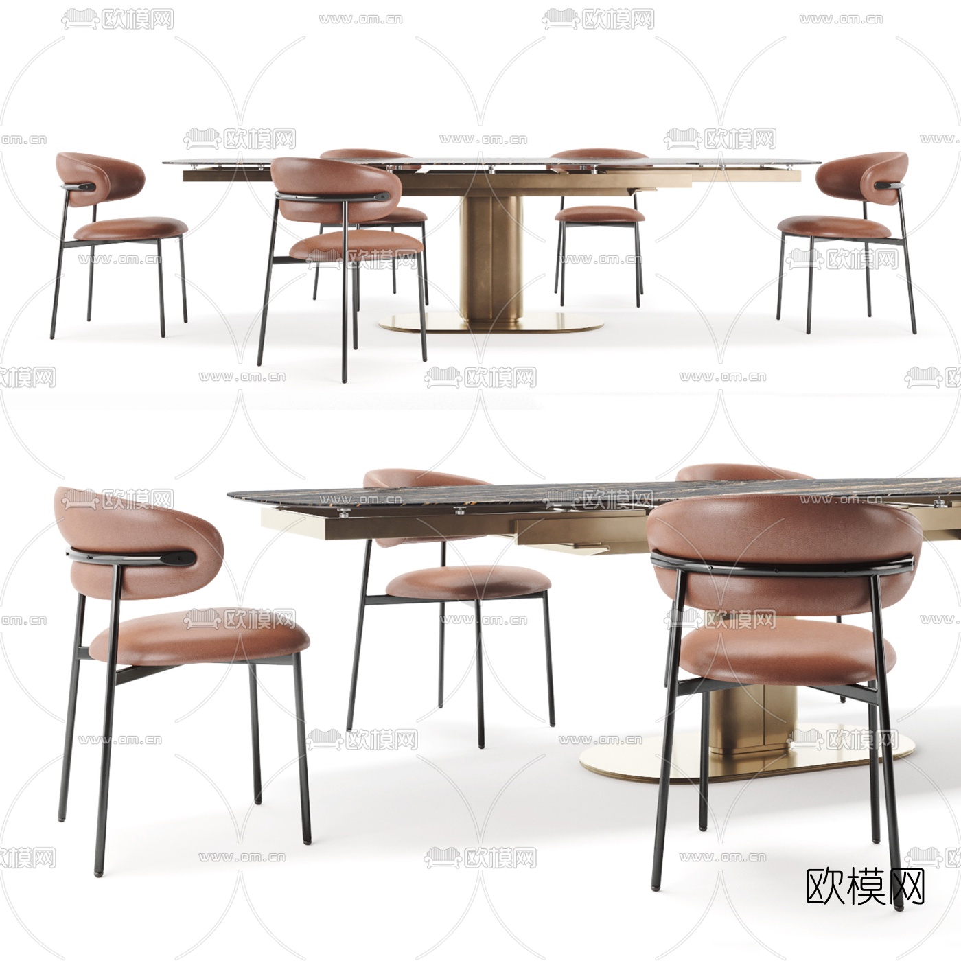 Calligaris 现代大理石餐桌椅3d模型下载（渲染图2）