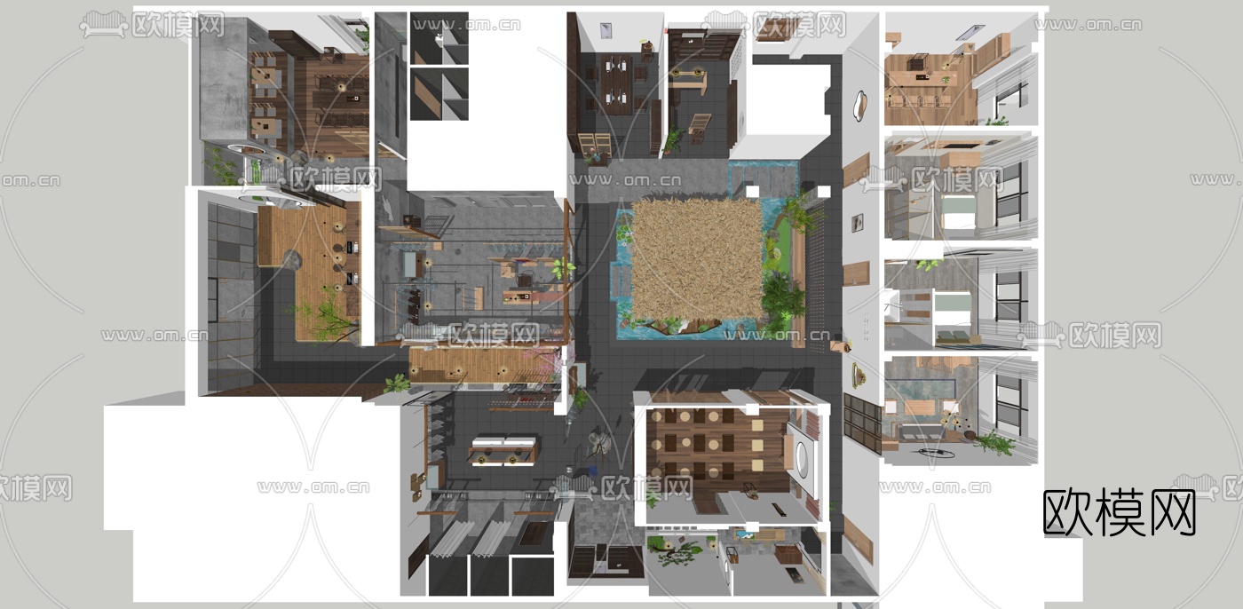 中式禅意茶馆su模型下载（渲染图2）