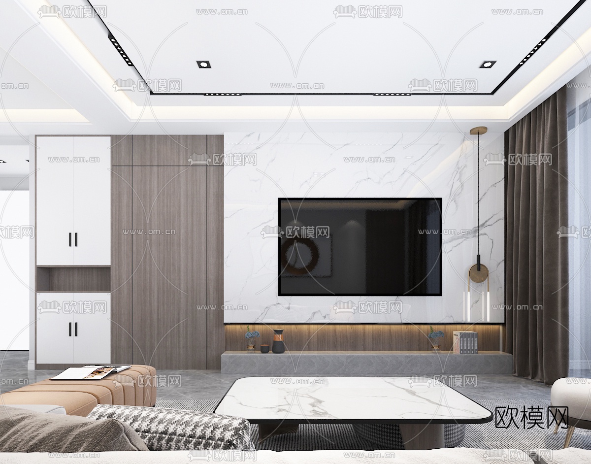现代客厅餐厅免费3d模型