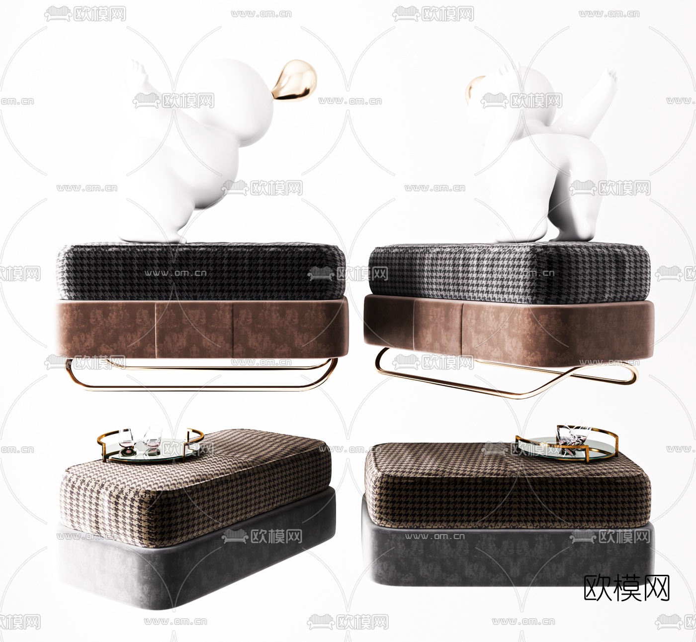 现代布艺床尾凳3d模型下载（渲染图2）