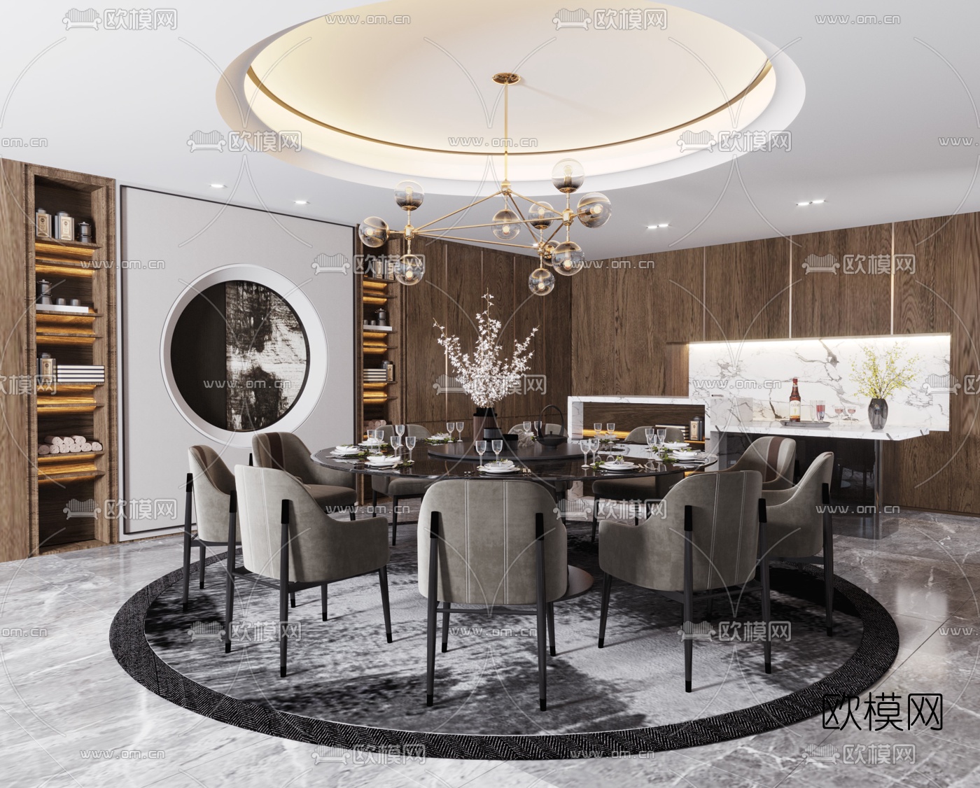 新中式轻奢酒店餐厅包房3d模型