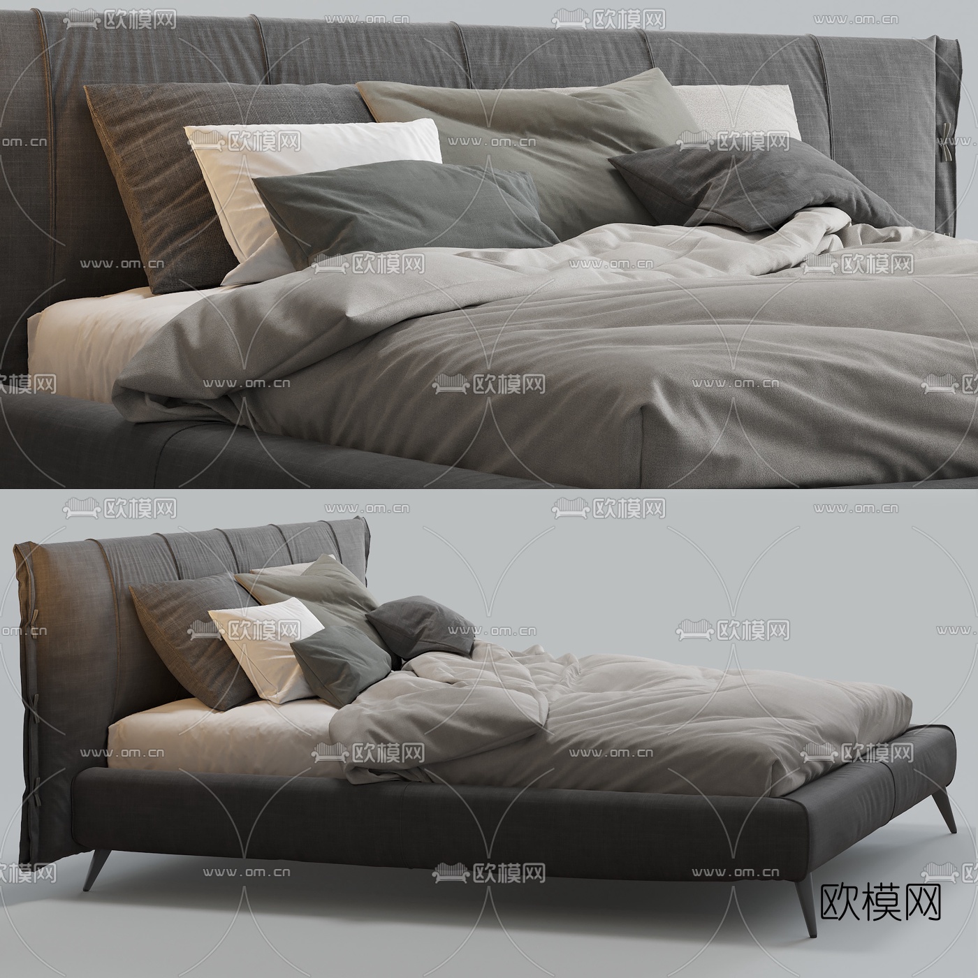 现代布艺双人床3d模型