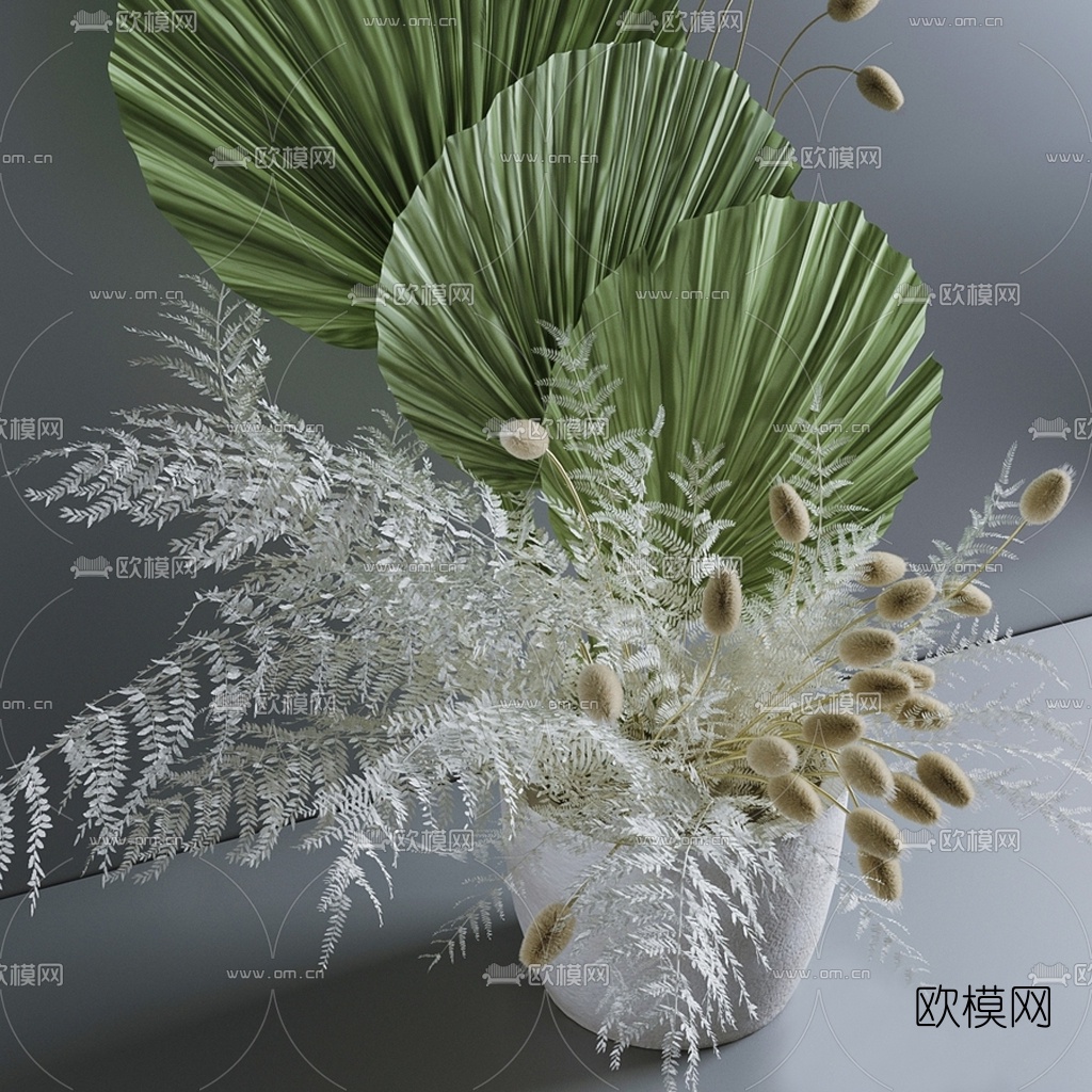 现代干花花盆插花3d模型