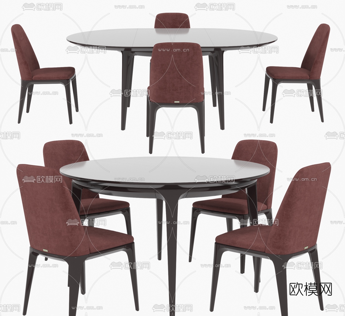 Natuzzi 现代圆形餐桌椅3d模型下载