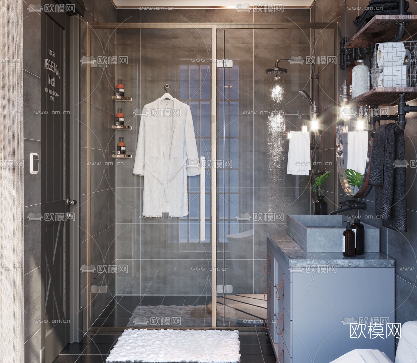 工业风轻奢卫生间3d模型下载（渲染图2）