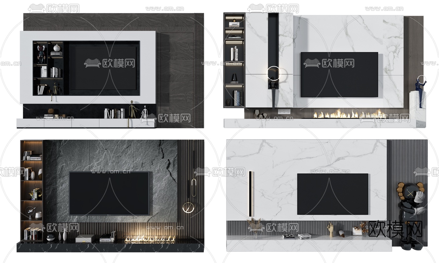现代大理石电视背景墙3d模型