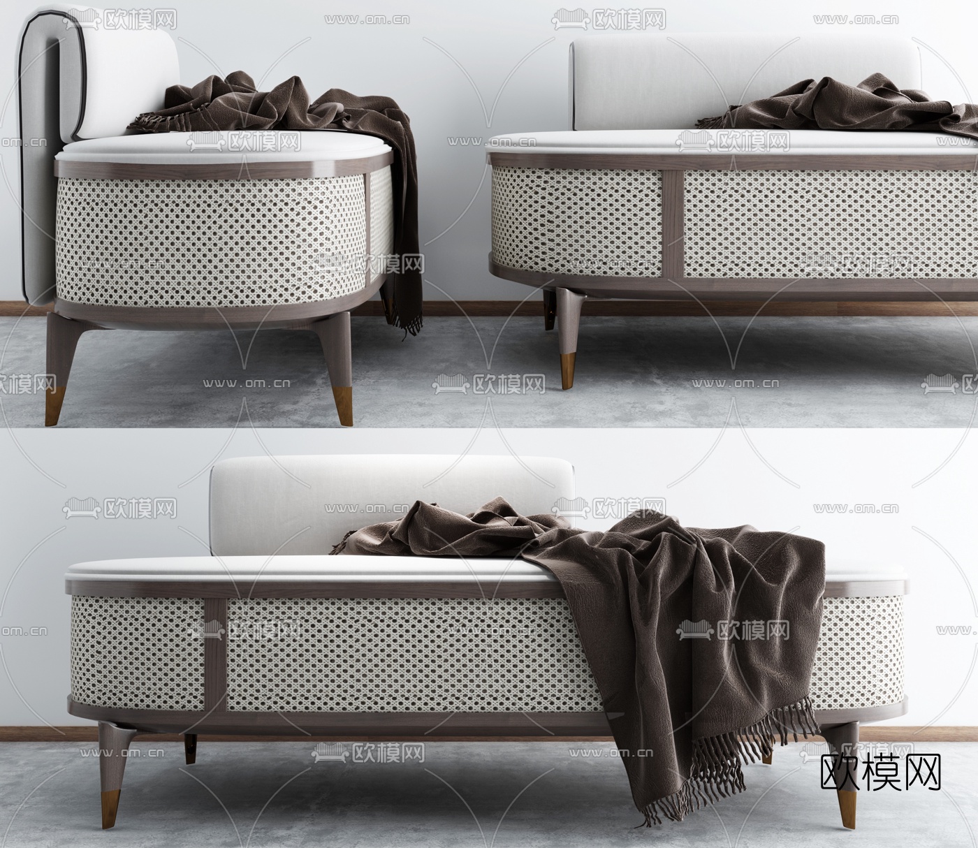 新中式布艺沙发凳脚踏3d模型下载