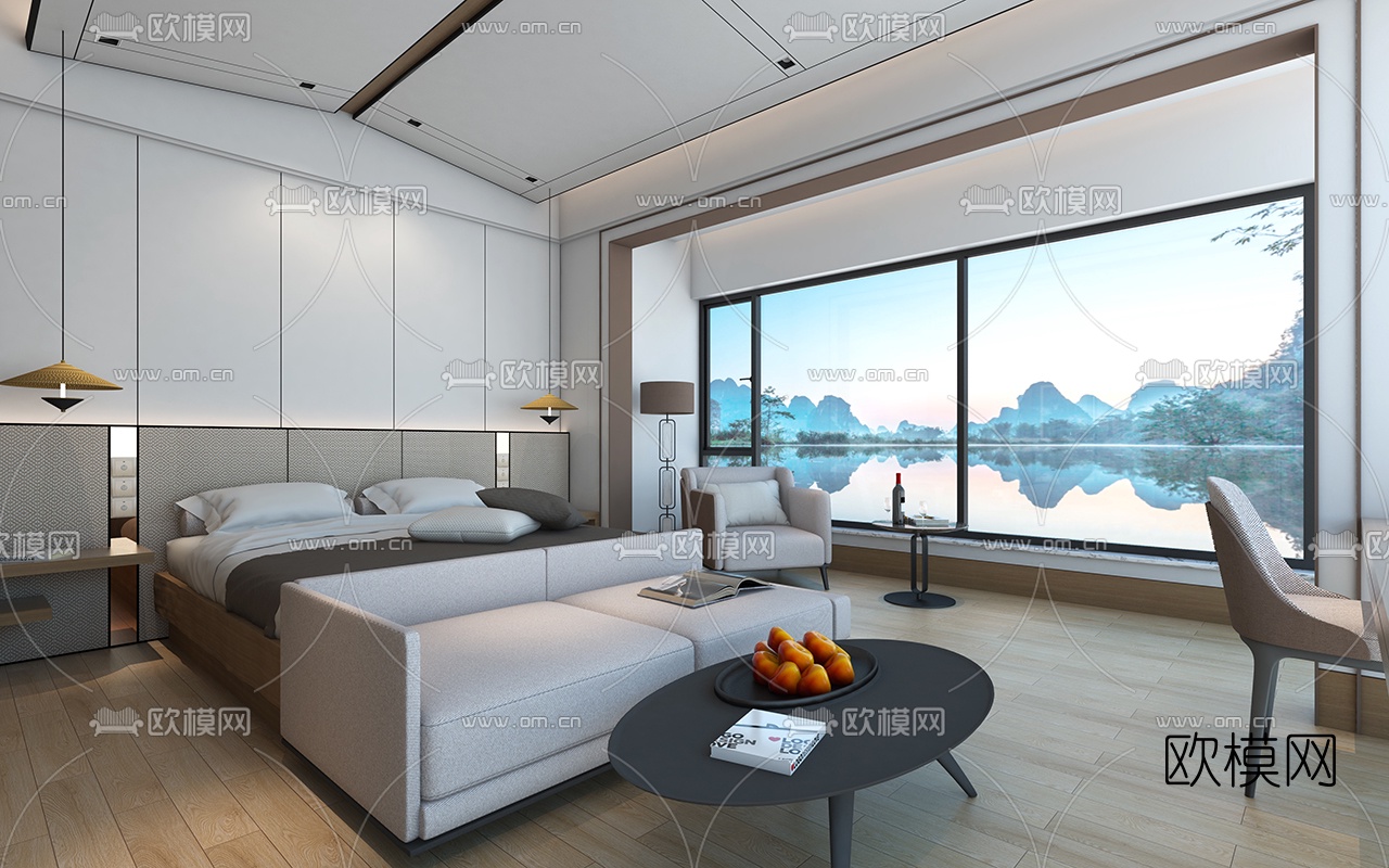 现代酒店客房su模型下载（渲染图2）