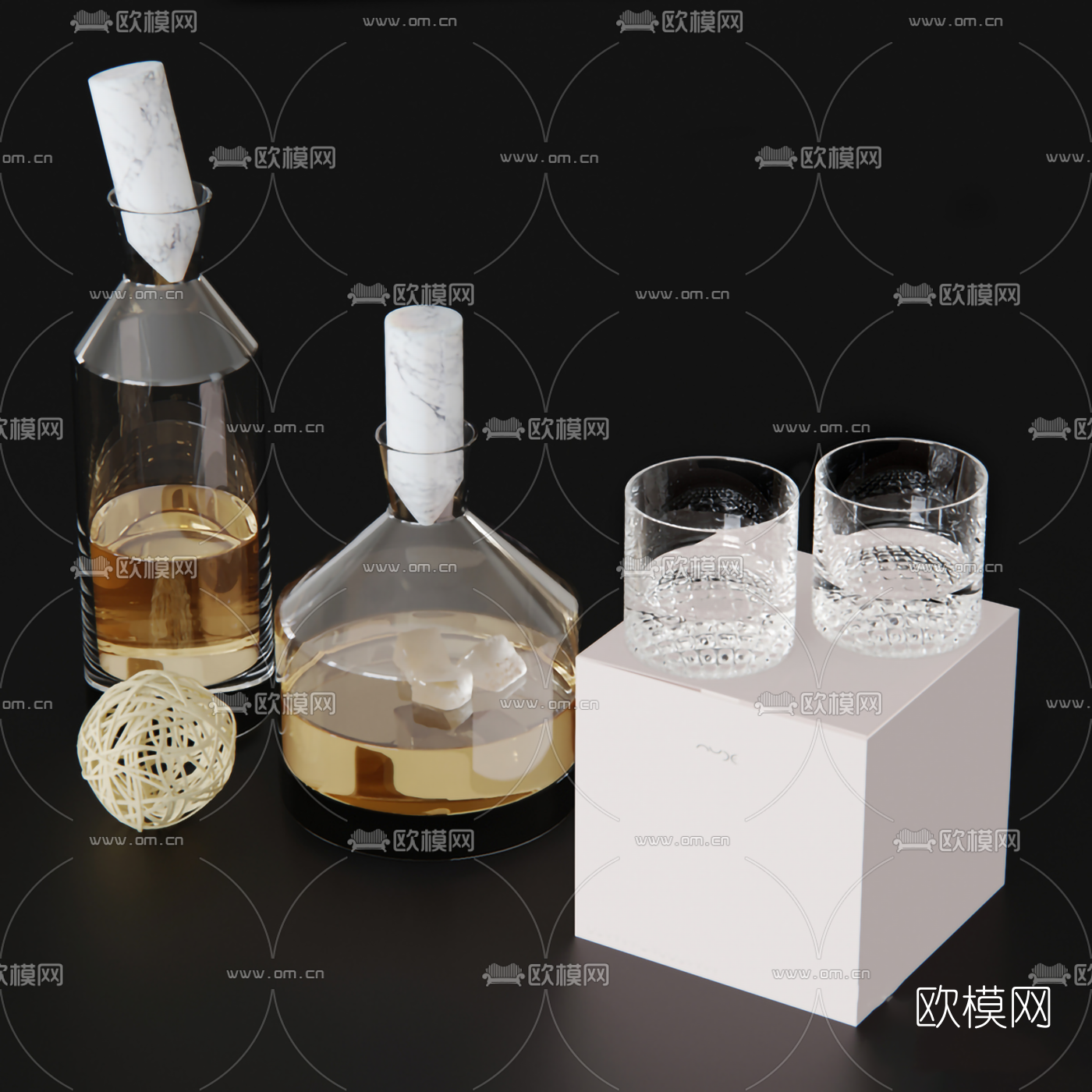 现代玻璃酒杯酒水3d模型