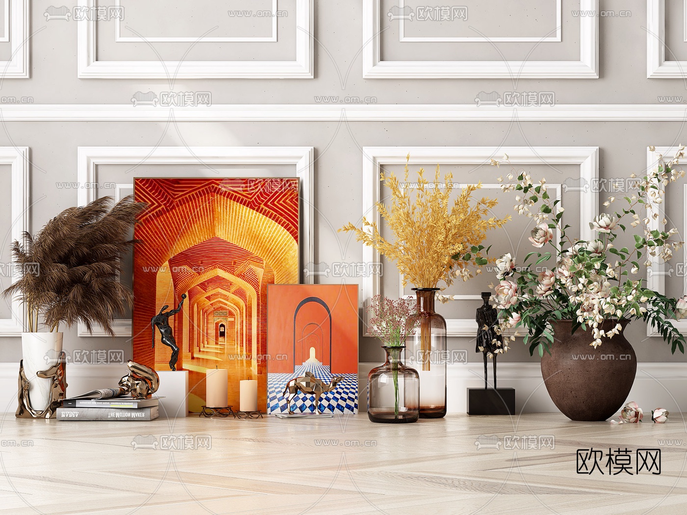 现代干花花瓶插花3d模型下载