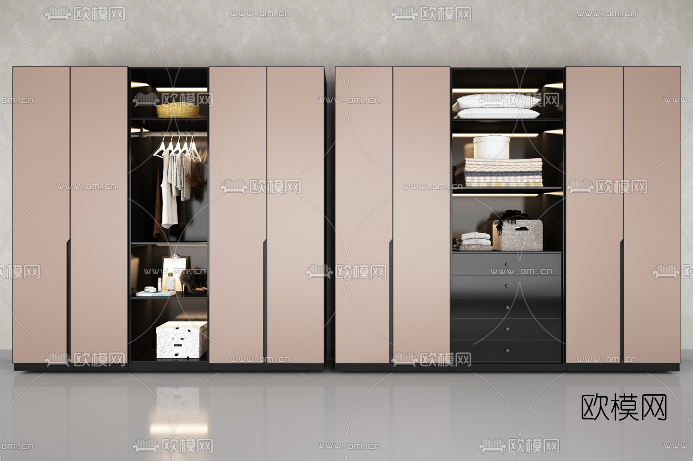 现代平开门衣柜3d模型下载