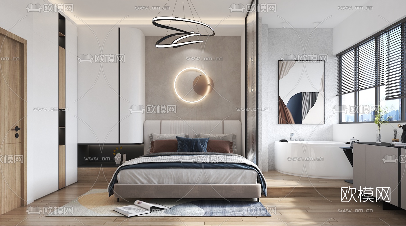 现代卧室免费3d模型下载（渲染图1）