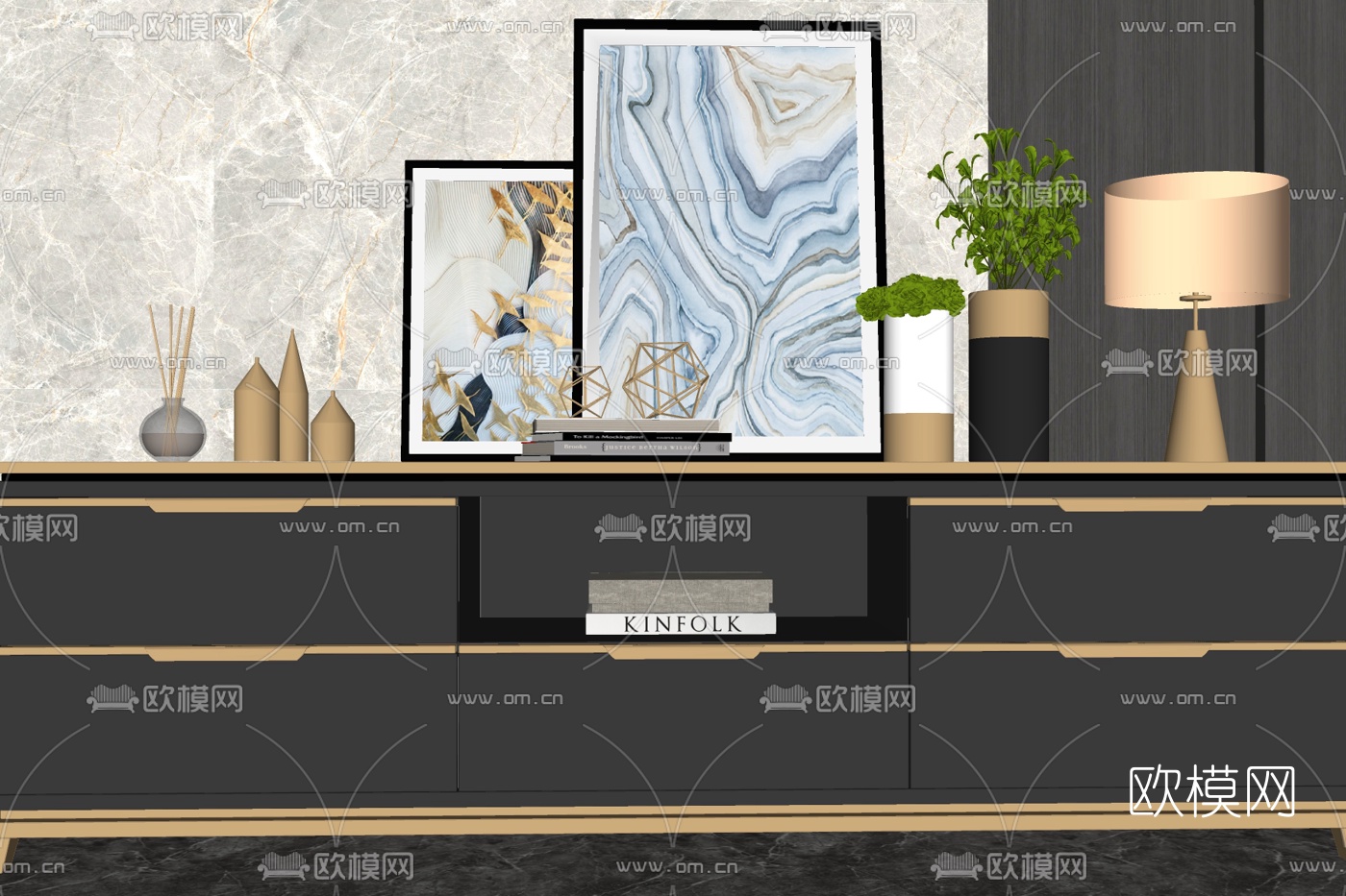 现代电视柜su模型下载