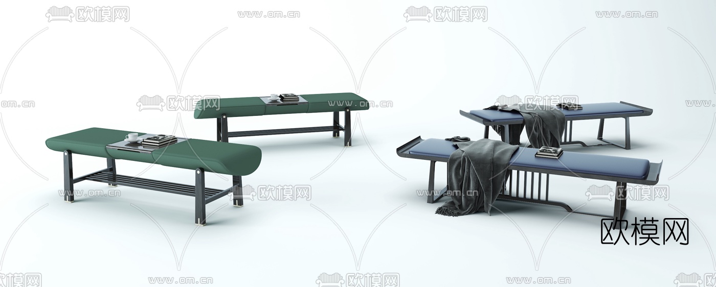 新中式床尾凳3d模型下载（渲染图2）