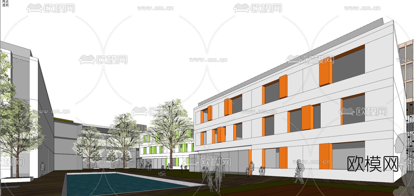 现代幼儿园外观su模型下载（渲染图4）
