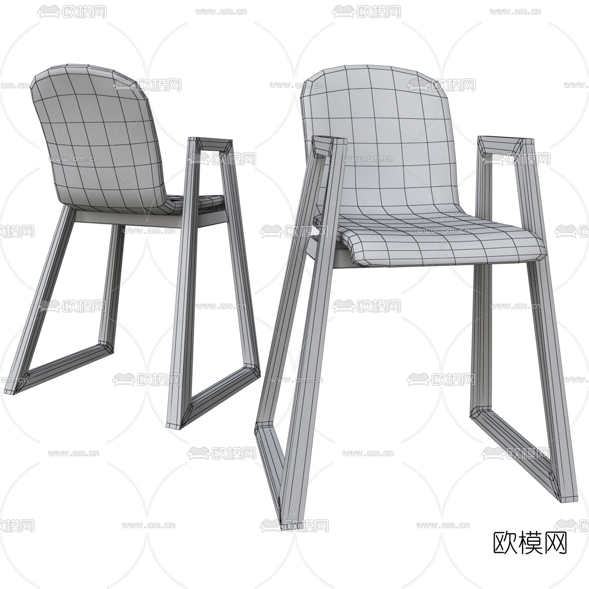 现代绒布吧台椅3d模型下载（渲染图3）