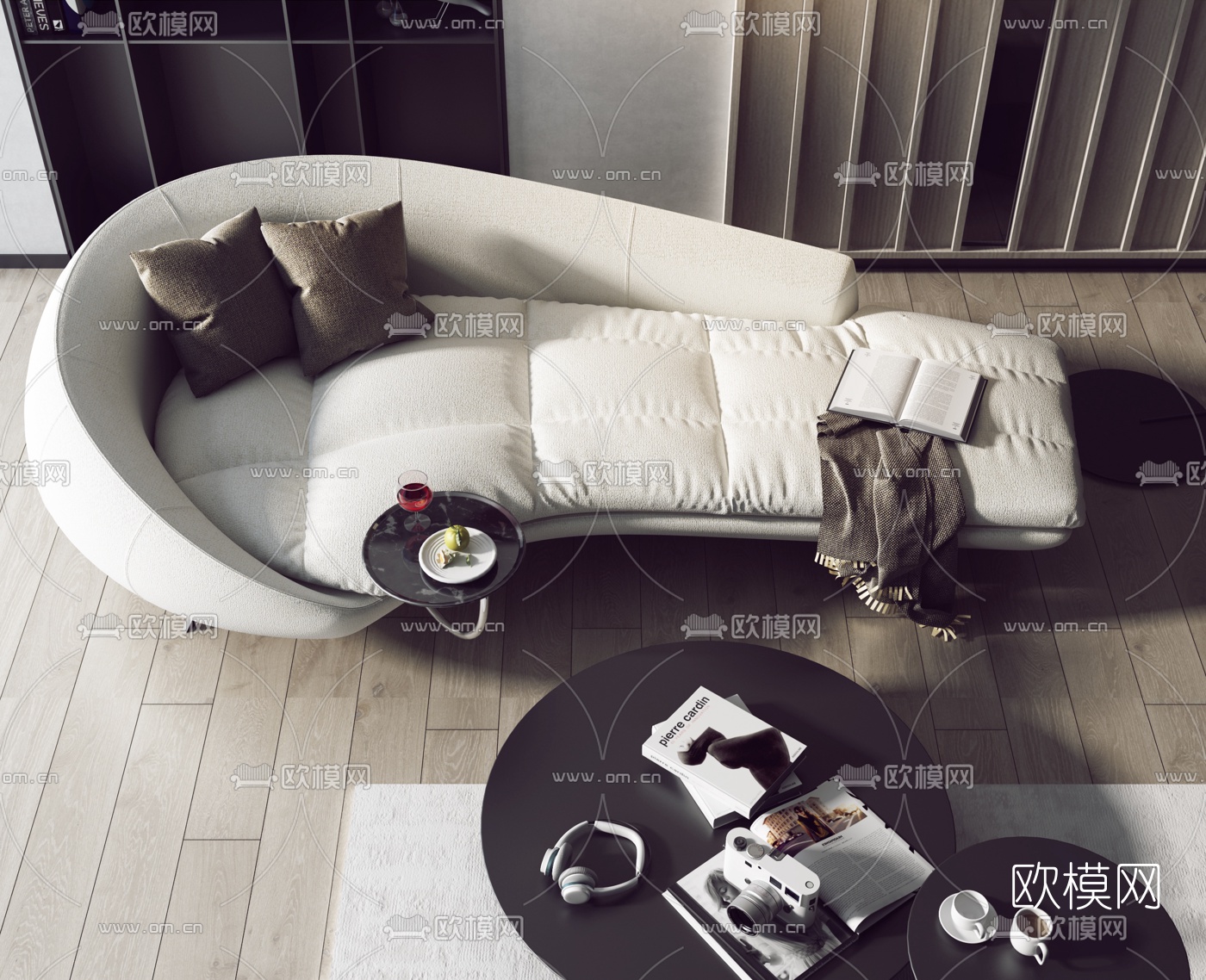 简欧布艺贵妃椅3d模型下载（渲染图2）