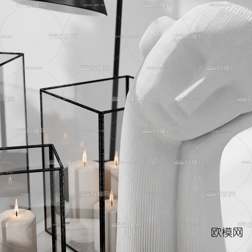 现代插花台灯饰品摆件3d模型下载（渲染图2）