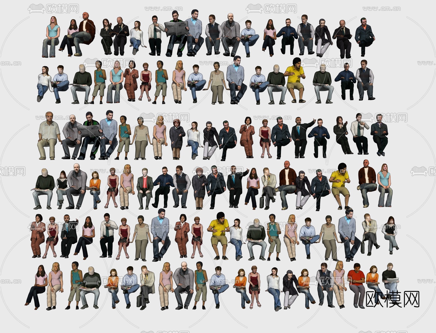 现代坐姿看台人物su模型下载