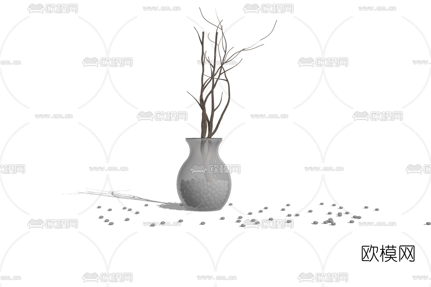 现代枯枝花瓶免费su模型下载