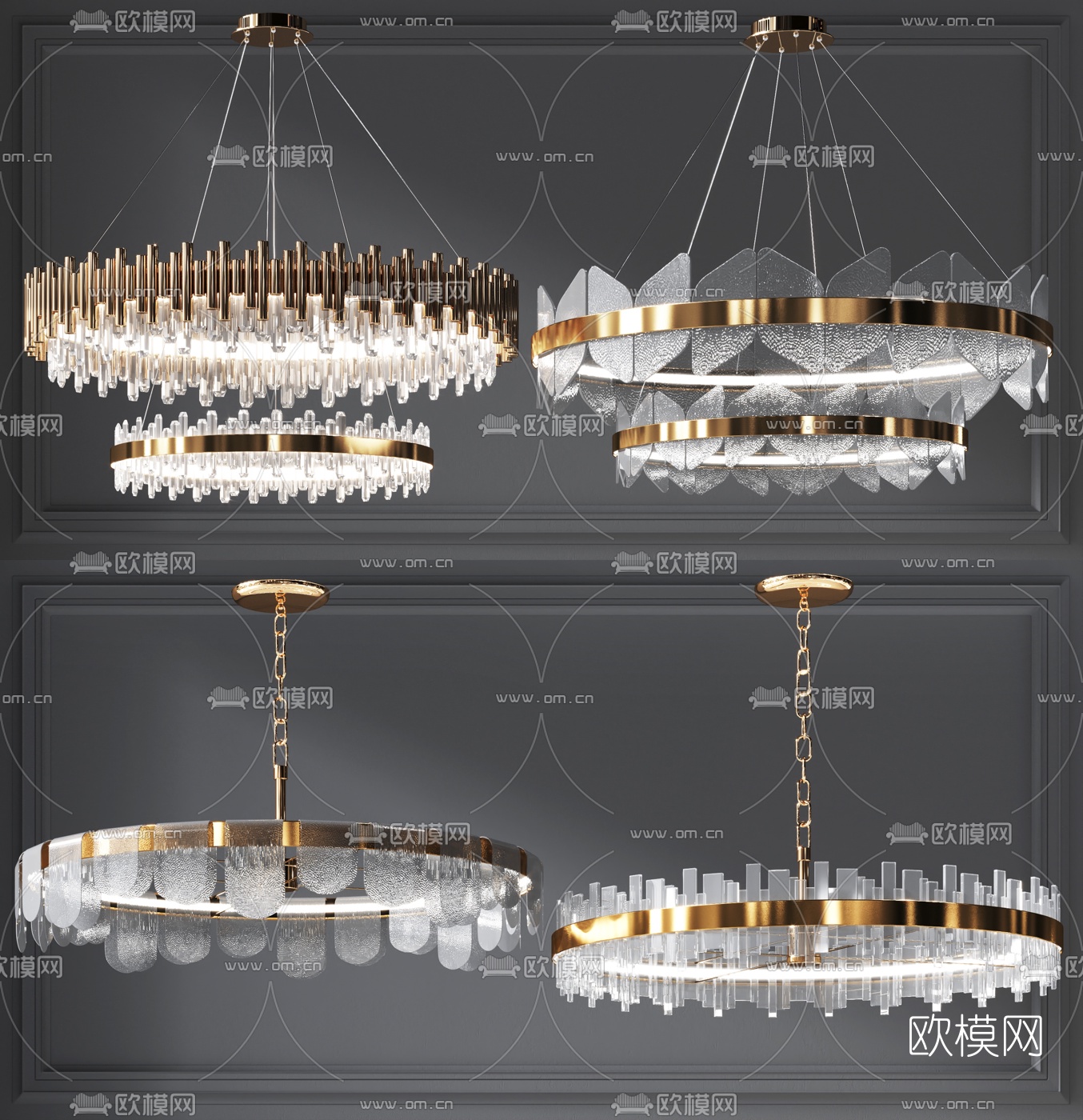 现代轻奢水晶吊灯3d模型下载（渲染图1）