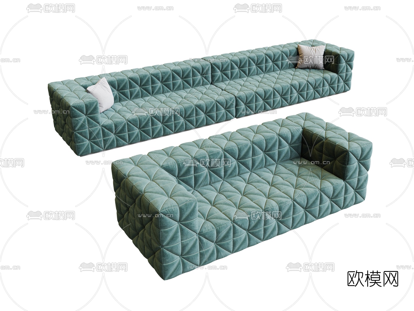 简欧绒布多人沙发3d模型下载
