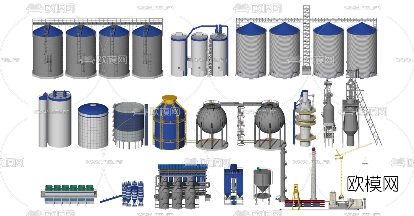 现代粮库储罐工业设备su模型下载