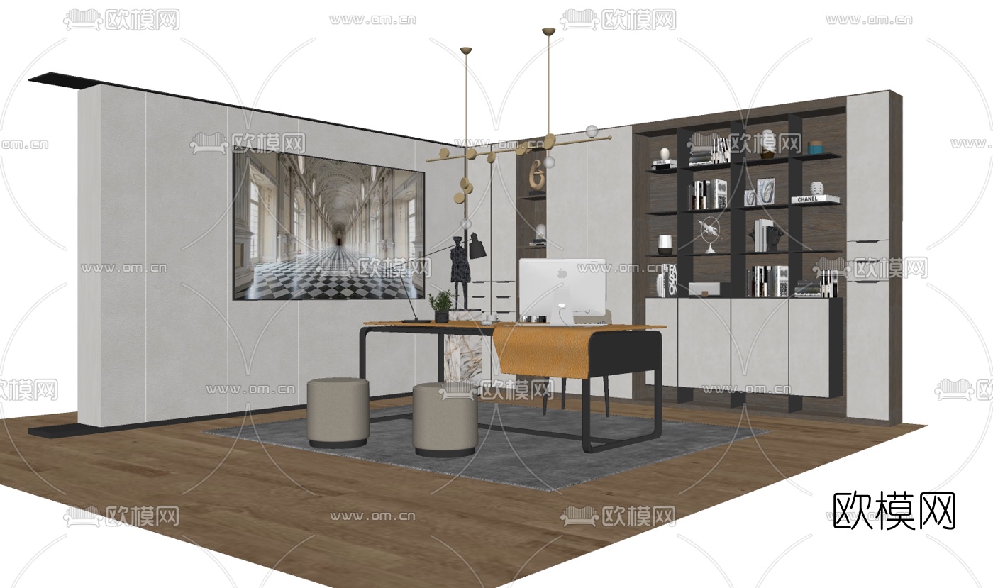 现代书桌椅su模型下载