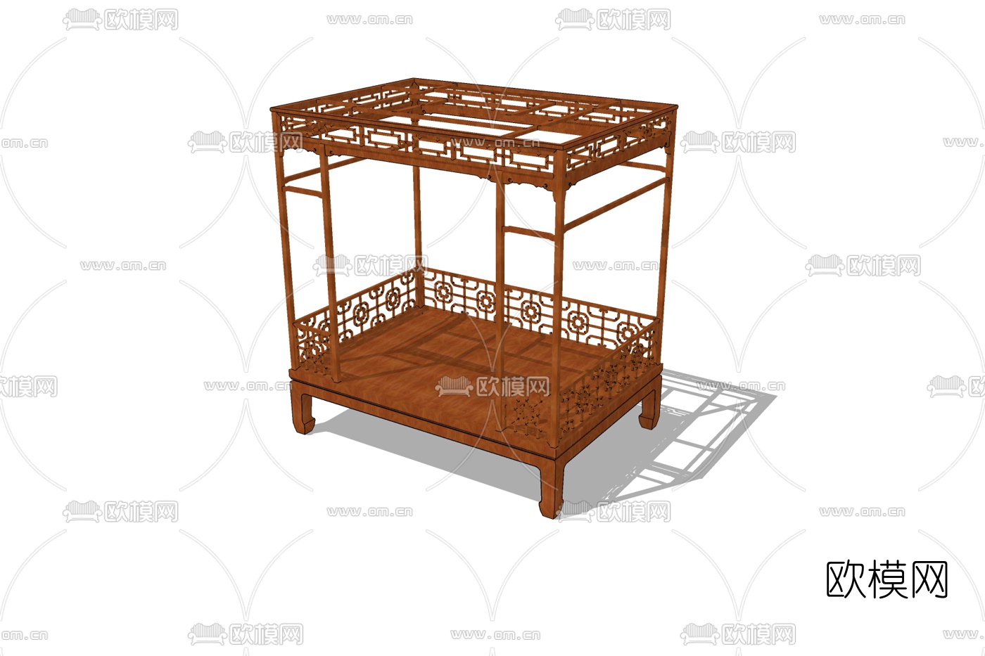 中式黄花梨双人床免费su模型下载
