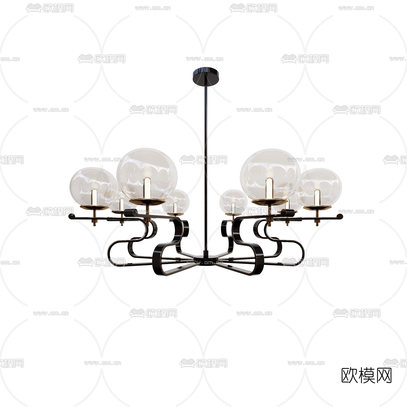 新中式铁艺烛台吊灯3d模型下载（渲染图2）