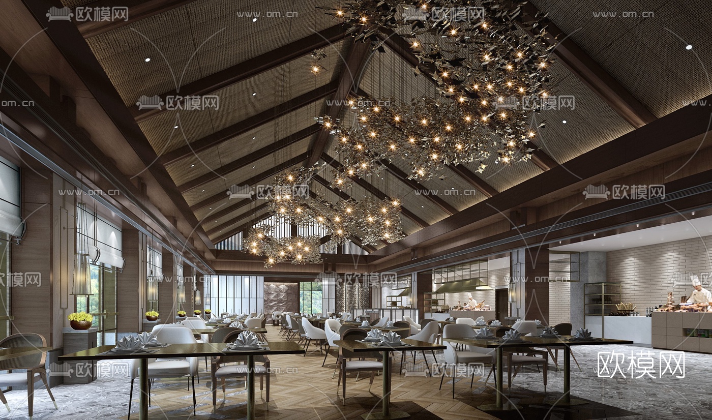 新中式自助餐厅3d模型