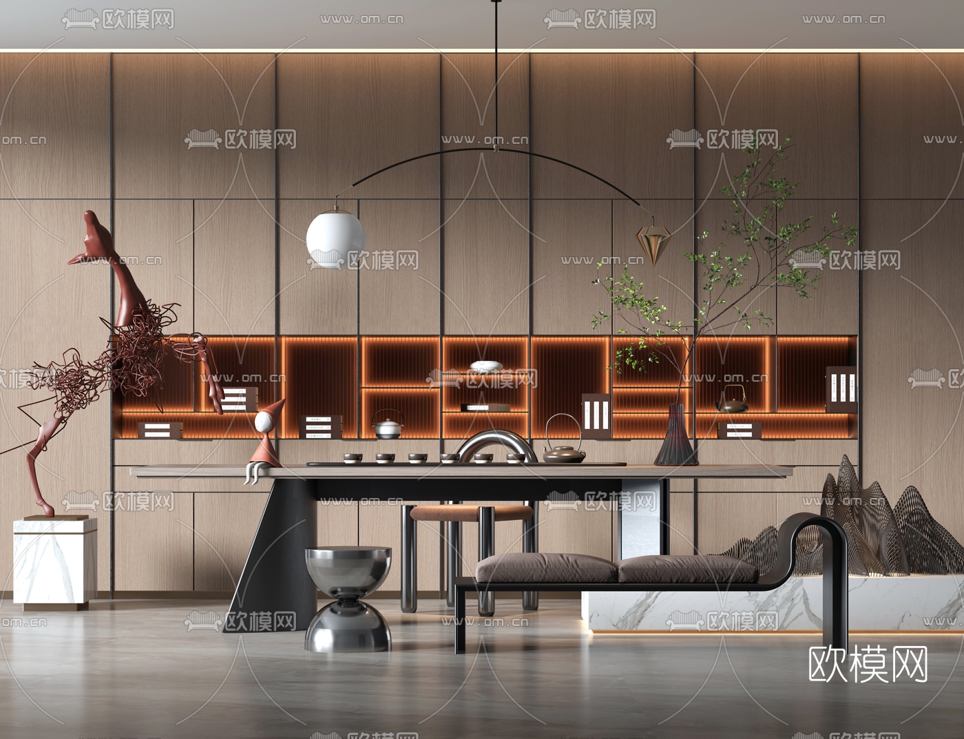 新中式茶桌椅3d模型