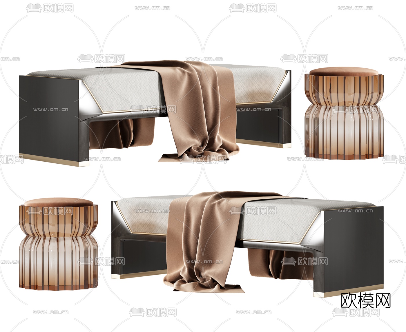 现代布艺沙发凳3d模型下载