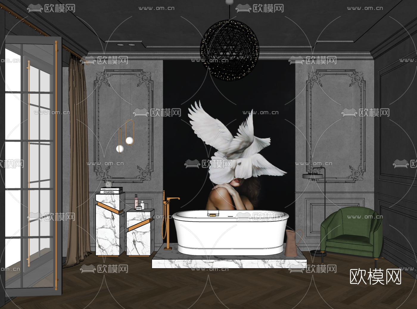 现代陶瓷浴缸su模型下载（渲染图2）