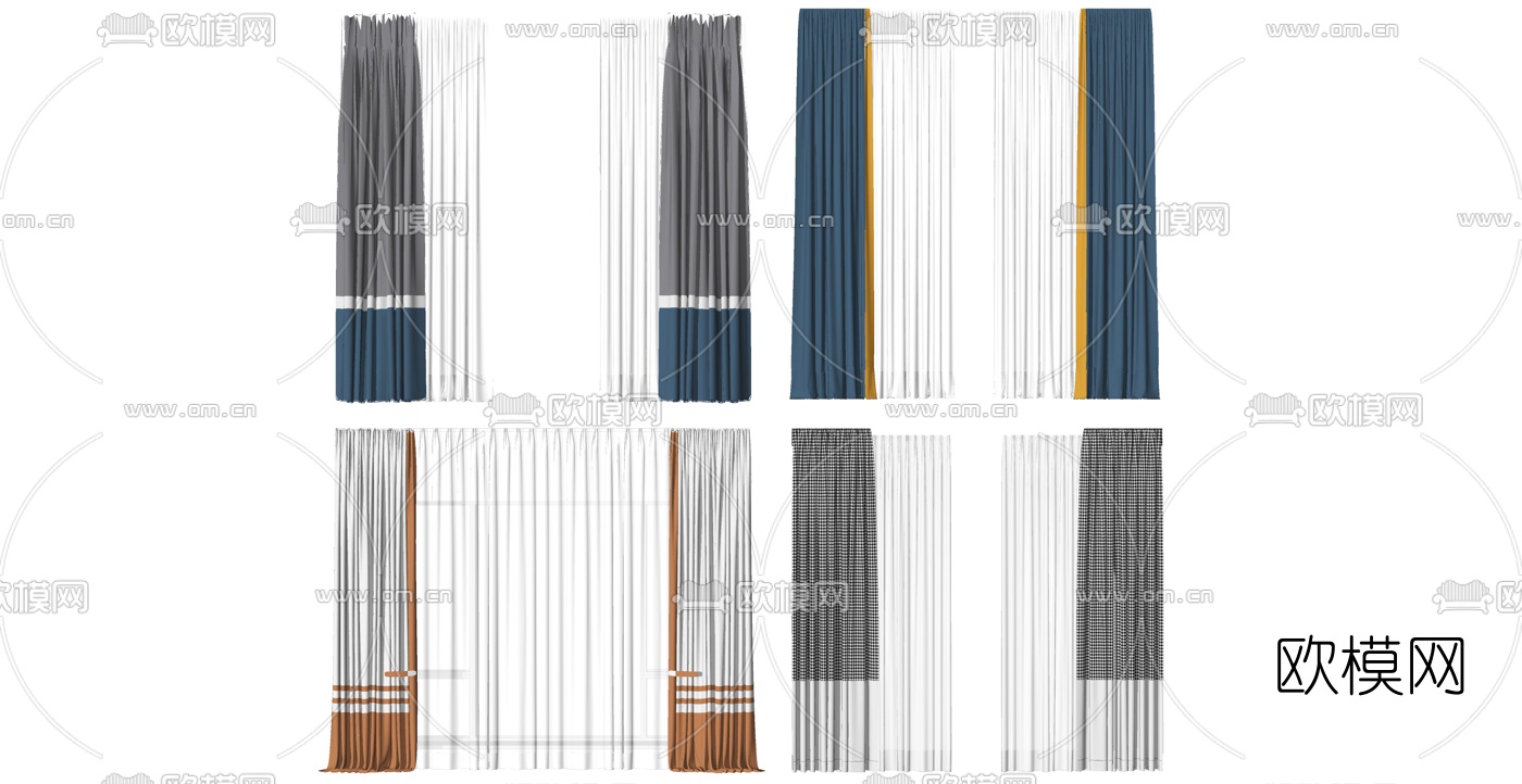 现代布艺窗帘su模型