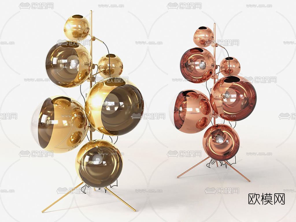 现代镜球架落地灯3d模型下载