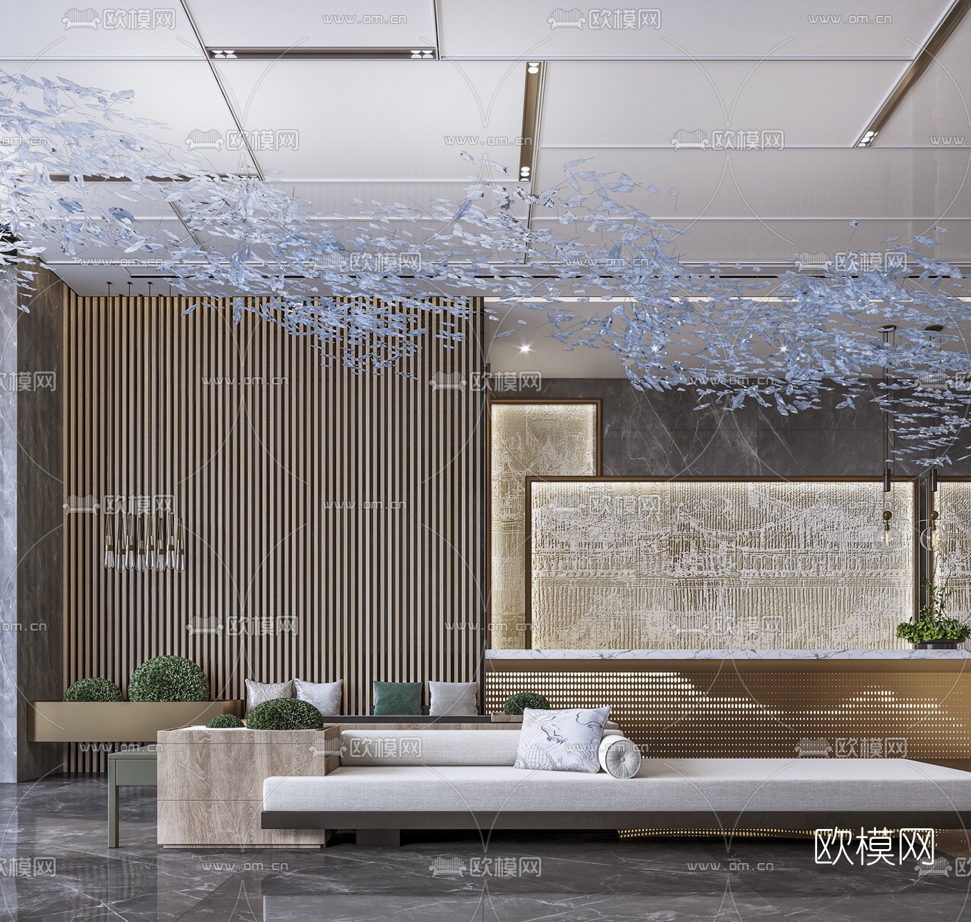 新中式酒店大堂前台3d模型