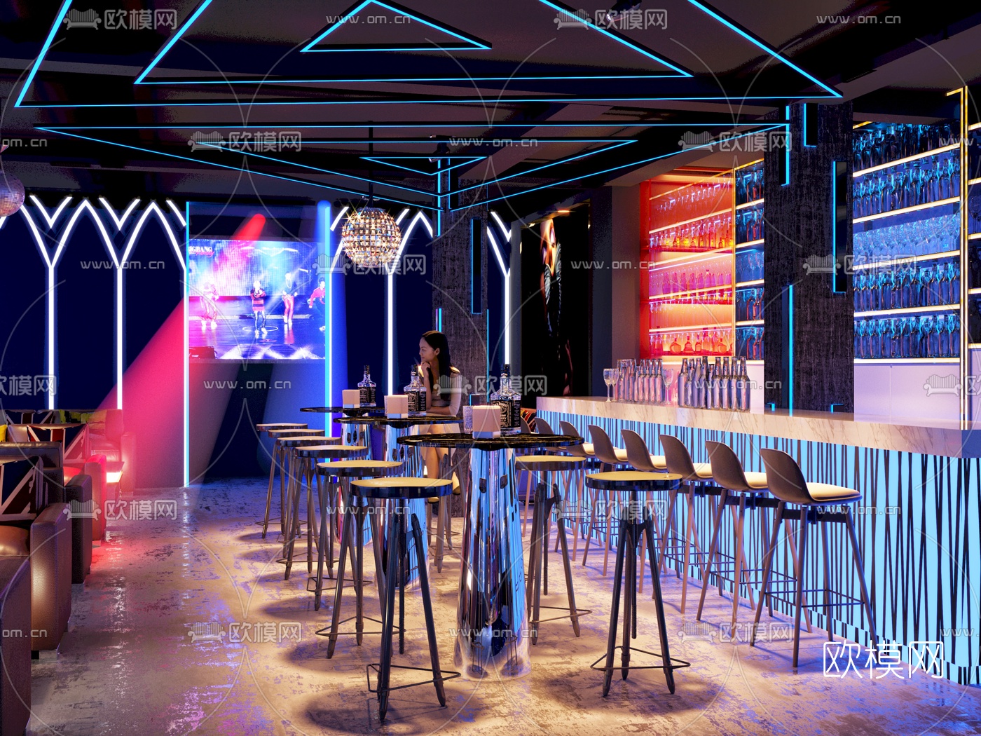 现代霓虹酒吧3d模型下载（渲染图1）