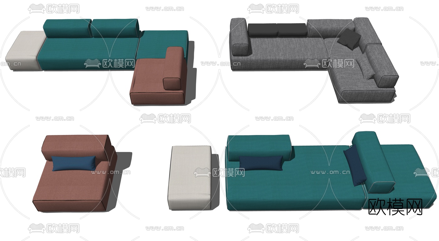 现代布艺转角多人沙发su模型下载
