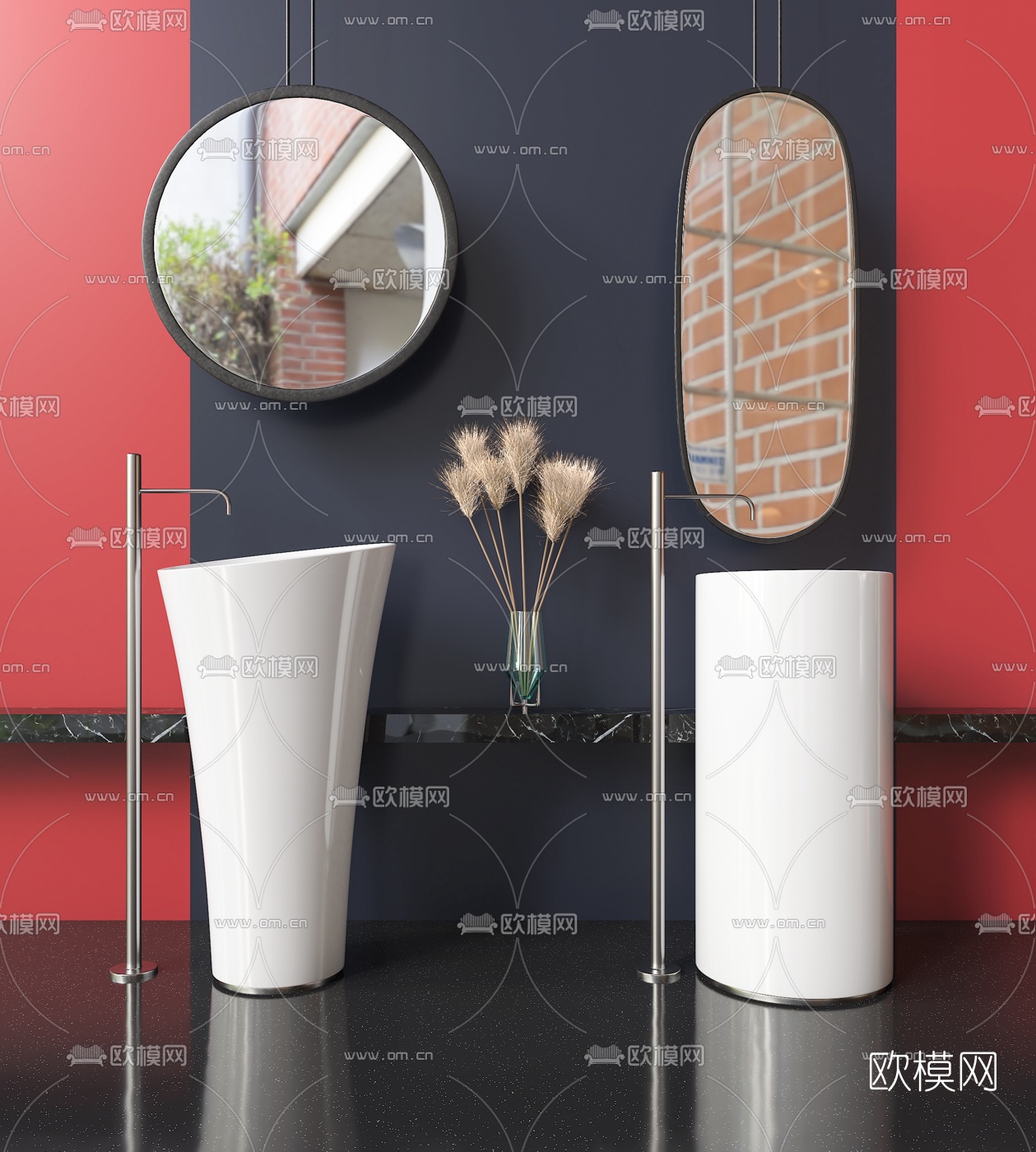 现代台盆洗手盆镜子3d模型